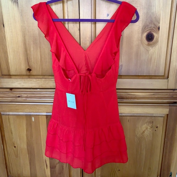 Red Ruffled Mini Dress - Picture 2 of 4
